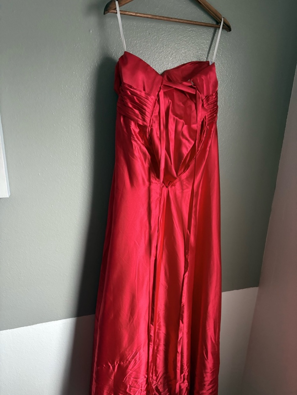 Women’s Red Satin Strapless Maxi Dress Size 10 Formal Evening Prom Gown